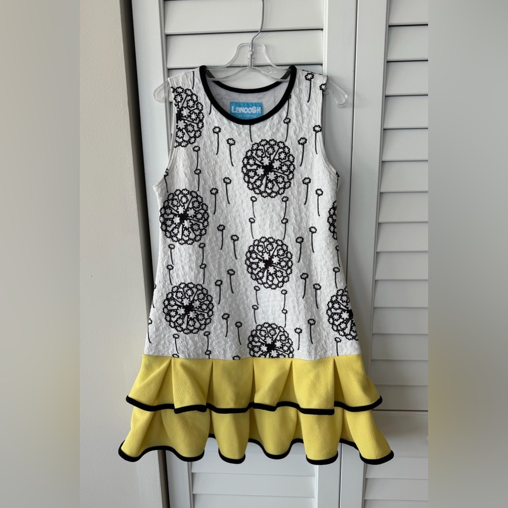 Girls Yellow & White Floral Ruffle Hem Dress